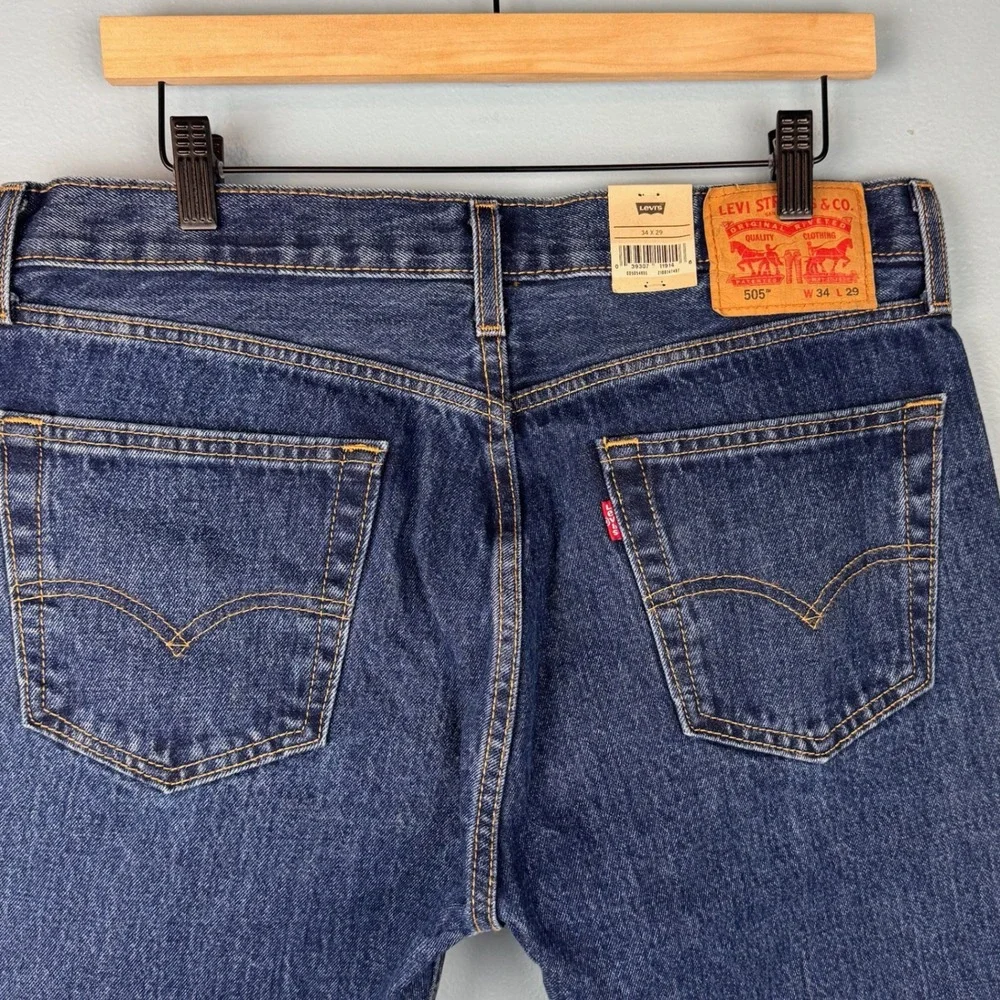 Levi's 505 Regular Straight Leg Jeans Men 34x29 Blue Dark Wash Denim 100% Cotton
